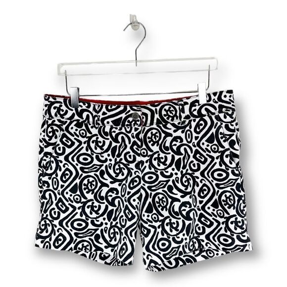 Issac Mizrahi Tailored Stretch Trouser Shorts Black/White Native Print Sz 12 - Picture 2 of 10